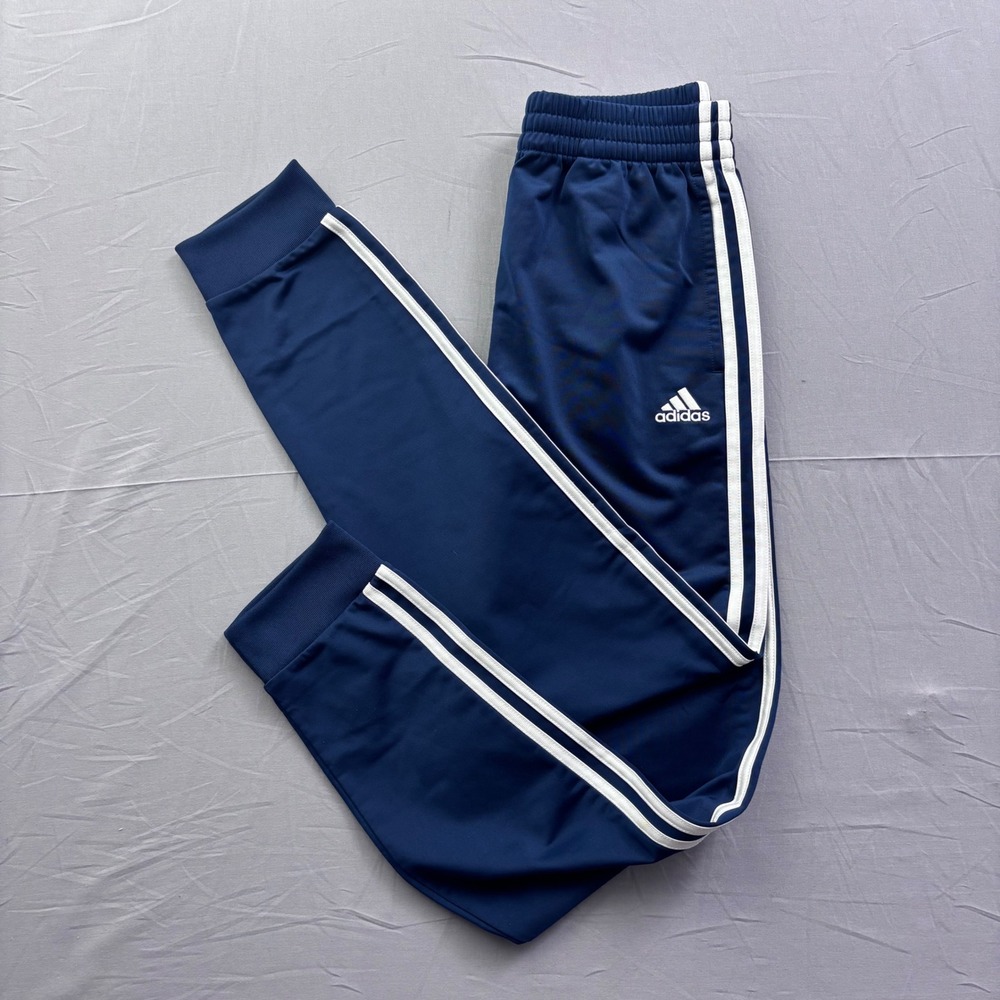 Adidas Navy Blue 3-Stripe‎ Track Pants Joggers Tapered Cuffed Size Large 14/16